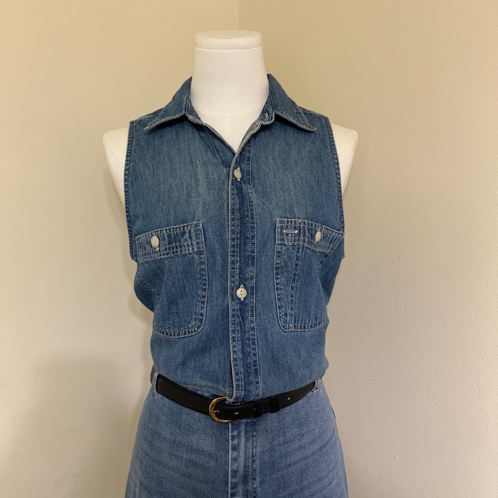 Denim & Supply Ralph Lauren Sleeveless Denim Shirt Medium Wash Blue Large